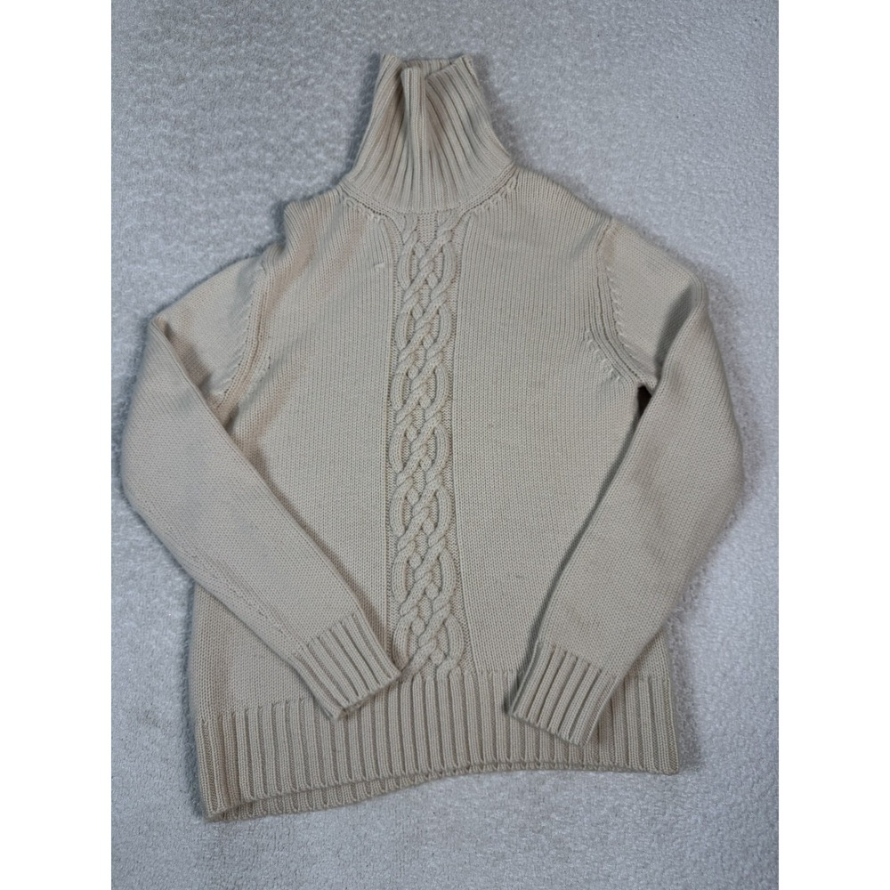 Banana Republic Womens Cable Knit Turtleneck Pullover Sweater Beige Small